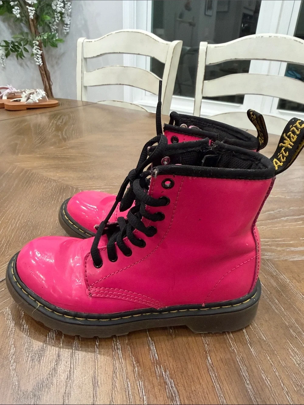 Dr. Martens Kids Hot Pink Lace-Up Boots with Black Laces